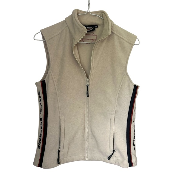 Harley-Davidson Y2K Cream Fleece Zip-Up Vest XS - Picture 1 of 4